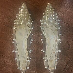 Cult Gaia Clear Pearl-Studded Heels
